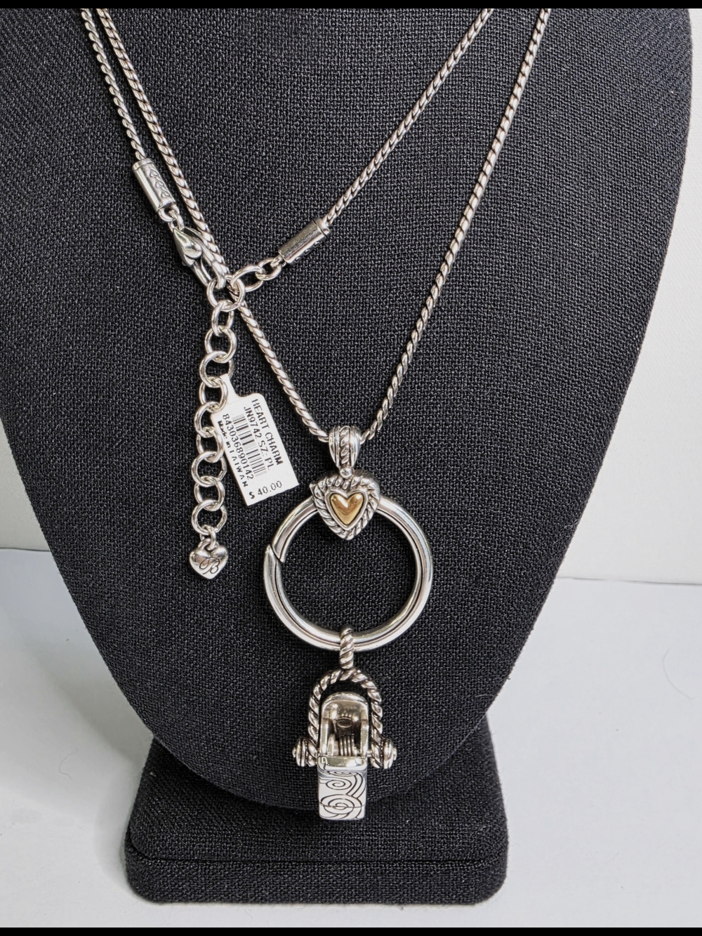 Brighton Silver-Tone Heart Accent Clip Necklace with Gold Detail-NWT - Picture 3 of 13